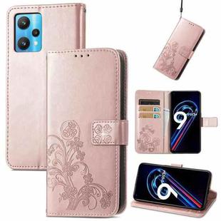 For OPPO Realme 9 Pro+ 5G Four-leaf Clasp Embossed Buckle Leather Phone Case(Rose Gold)