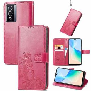 For vivo Y76 5G Four-leaf Clasp Embossed Buckle Leather Phone Case(Magenta)