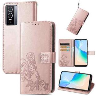 For vivo Y76 5G Four-leaf Clasp Embossed Buckle Leather Phone Case(Rose Gold)