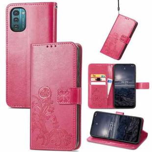 For Nokia G21 Four-leaf Clasp Embossed Buckle Leather Phone Case(Magenta)