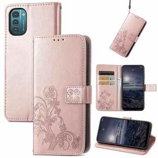 For Nokia G21 Four-leaf Clasp Embossed Buckle Leather Phone Case(Rose Gold)