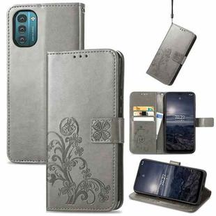 For Nokia G21 Four-leaf Clasp Embossed Buckle Leather Phone Case(Gray)