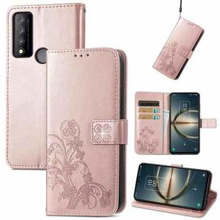 For TCL 30 V 5G Four-leaf Clasp Embossed Buckle Leather Phone Case(Rose Gold)