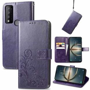 For TCL 30 V 5G Four-leaf Clasp Embossed Buckle Leather Phone Case(Purple)