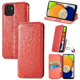 For Samsung Galaxy A03 Blooming Mandala Embossed Magnetic Leather Phone Case(Red)