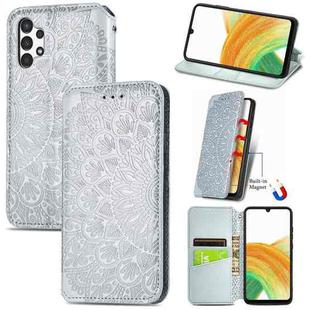 For Samsung Galaxy A13 4G Blooming Mandala Embossed Magnetic Leather Phone Case(Gray)