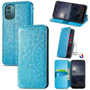 For Nokia G21 Blooming Mandala Embossed Magnetic Leather Phone Case(Blue)