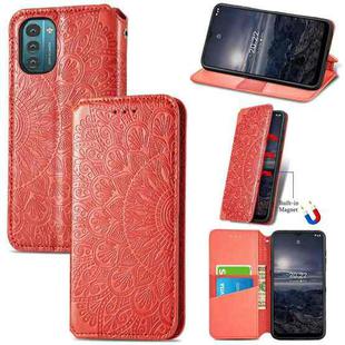 For Nokia G21 Blooming Mandala Embossed Magnetic Leather Phone Case(Red)