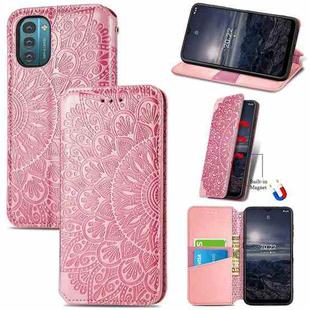 For Nokia G21 Blooming Mandala Embossed Magnetic Leather Phone Case(Pink)