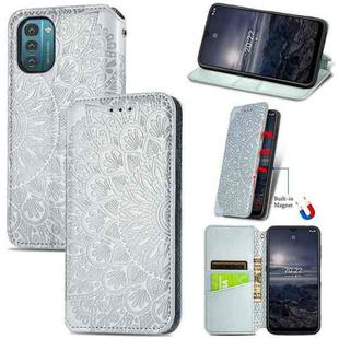 For Nokia G21 Blooming Mandala Embossed Magnetic Leather Phone Case(Gray)
