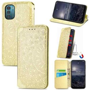 For Nokia G21 Blooming Mandala Embossed Magnetic Leather Phone Case(Yellow)