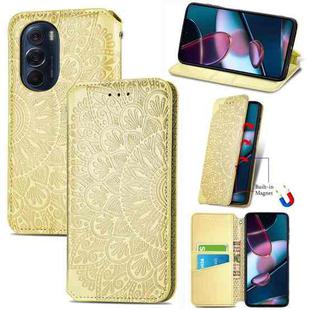 For Motorola Edge X30 Blooming Mandala Embossed Magnetic Leather Phone Case(Yellow)