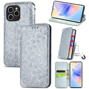 For Honor 60 SE Blooming Mandala Embossed Magnetic Leather Phone Case(Gray)