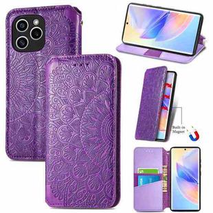 For Honor 60 SE Blooming Mandala Embossed Magnetic Leather Phone Case(Purple)