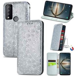 For TCL 30 V 5G Blooming Mandala Embossed Magnetic Leather Phone Case(Gray)