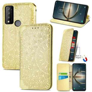 For TCL 30 V 5G Blooming Mandala Embossed Magnetic Leather Phone Case(Yellow)