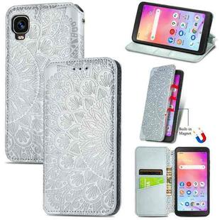 For TCL A509DL / A3 Blooming Mandala Embossed Magnetic Leather Phone Case(Gray)