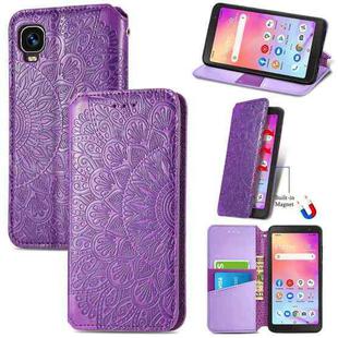 For TCL A509DL / A3 Blooming Mandala Embossed Magnetic Leather Phone Case(Purple)