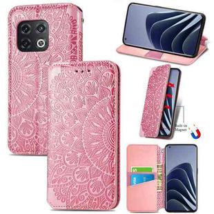 For OnePlus 10 Pro Blooming Mandala Embossed Magnetic Leather Phone Case(Pink)