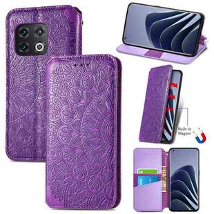 For OnePlus 10 Pro Blooming Mandala Embossed Magnetic Leather Phone Case(Purple)