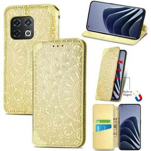 For OnePlus 10 Pro Blooming Mandala Embossed Magnetic Leather Phone Case(Yellow)