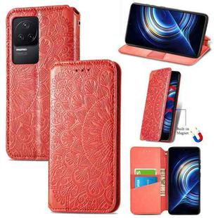 For Xiaomi Redmi K50 Pro Blooming Mandala Embossed Magnetic Leather Phone Case(Red)