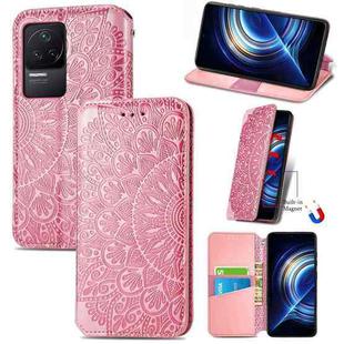 For Xiaomi Redmi K50 Pro Blooming Mandala Embossed Magnetic Leather Phone Case(Pink)