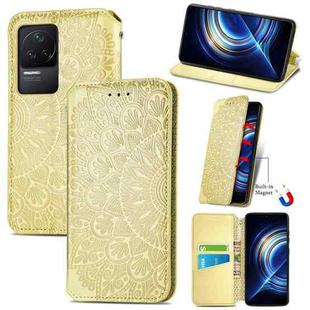 For Xiaomi Redmi K50 Pro Blooming Mandala Embossed Magnetic Leather Phone Case(Yellow)