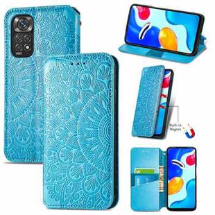 For Xiaomi Redmi Note 11S Blooming Mandala Embossed Magnetic Leather Phone Case(Blue)