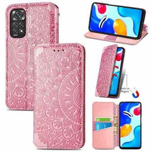 For Xiaomi Redmi Note 11S Blooming Mandala Embossed Magnetic Leather Phone Case(Pink)