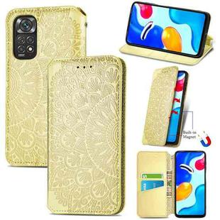 For Xiaomi Redmi Note 11S Blooming Mandala Embossed Magnetic Leather Phone Case(Yellow)