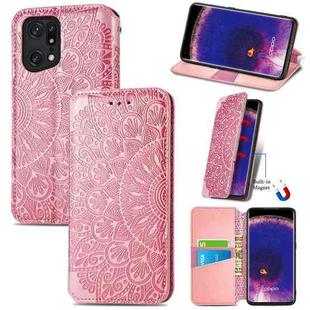 For OPPO Find X5 Blooming Mandala Embossed Magnetic Leather Phone Case(Pink)