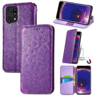 For OPPO Find X5 Blooming Mandala Embossed Magnetic Leather Phone Case(Purple)