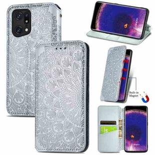 For OPPO Find X5 Blooming Mandala Embossed Magnetic Leather Phone Case(Gray)
