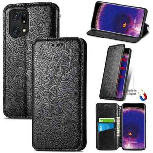 For OPPO Find X5 Pro Blooming Mandala Embossed Magnetic Leather Phone Case(Black)