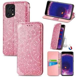 For OPPO Find X5 Pro Blooming Mandala Embossed Magnetic Leather Phone Case(Pink)