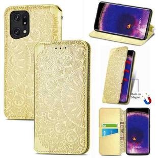 For OPPO Find X5 Pro Blooming Mandala Embossed Magnetic Leather Phone Case(Yellow)