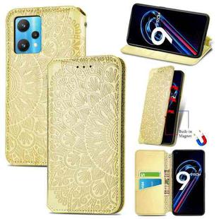 For OPPO Realme 9 Pro+ 5G Blooming Mandala Embossed Magnetic Leather Phone Case(Yellow)
