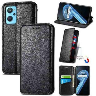 For OPPO Realme 9i Blooming Mandala Embossed Magnetic Leather Phone Case(Black)