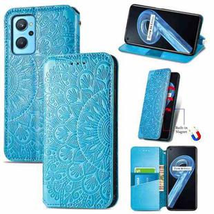 For OPPO Realme 9i Blooming Mandala Embossed Magnetic Leather Phone Case(Blue)
