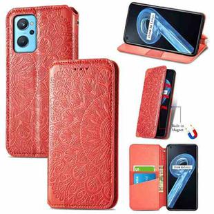 For OPPO Realme 9i Blooming Mandala Embossed Magnetic Leather Phone Case(Red)