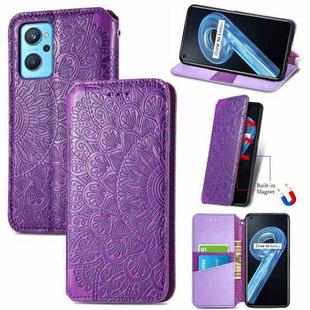 For OPPO Realme 9i Blooming Mandala Embossed Magnetic Leather Phone Case(Purple)