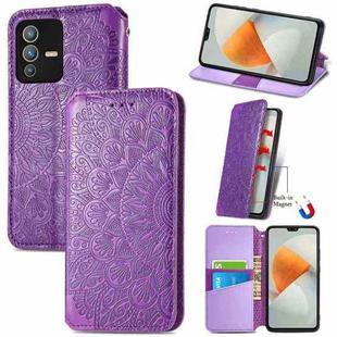 For vivo S12 Pro Blooming Mandala Embossed Magnetic Leather Phone Case(Purple)
