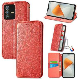 For  vivo  S12 Blooming Mandala Embossed Magnetic Leather Phone Case(Red)