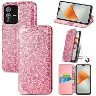 For  vivo  S12 Blooming Mandala Embossed Magnetic Leather Phone Case(Pink)