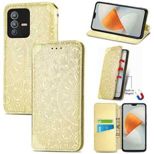 For  vivo  S12 Blooming Mandala Embossed Magnetic Leather Phone Case(Yellow)
