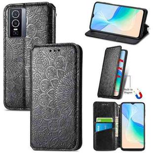 For  vivo  Y76 5G Blooming Mandala Embossed Magnetic Leather Phone Case(Black)