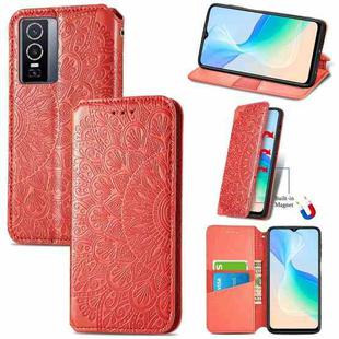 For  vivo  Y76 5G Blooming Mandala Embossed Magnetic Leather Phone Case(Red)