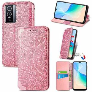 For  vivo  Y76 5G Blooming Mandala Embossed Magnetic Leather Phone Case(Pink)