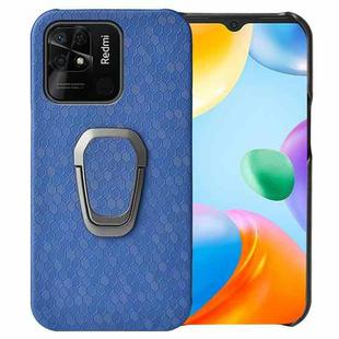 For Xiaomi Redmi 10C 4G Ring Holder Honeycomb PU Phone Case(Navy Blue)